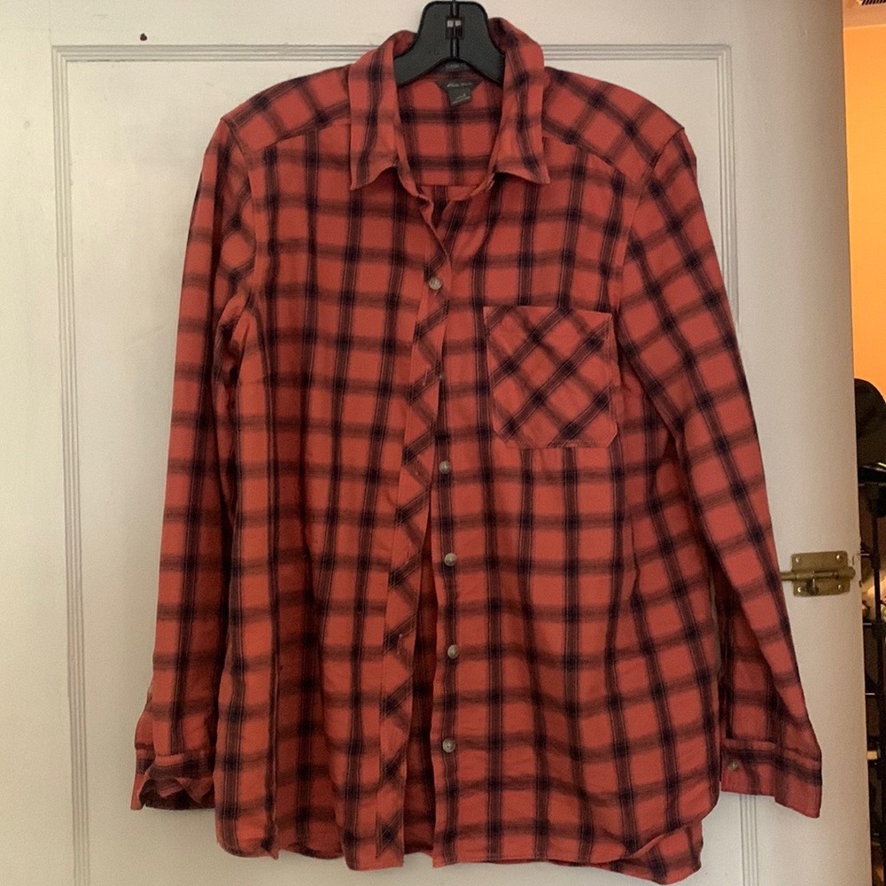 Flannel- coral and navy worn once